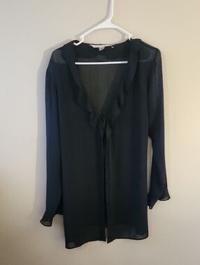Victoria's Secret Black Sheer Button-Front Top